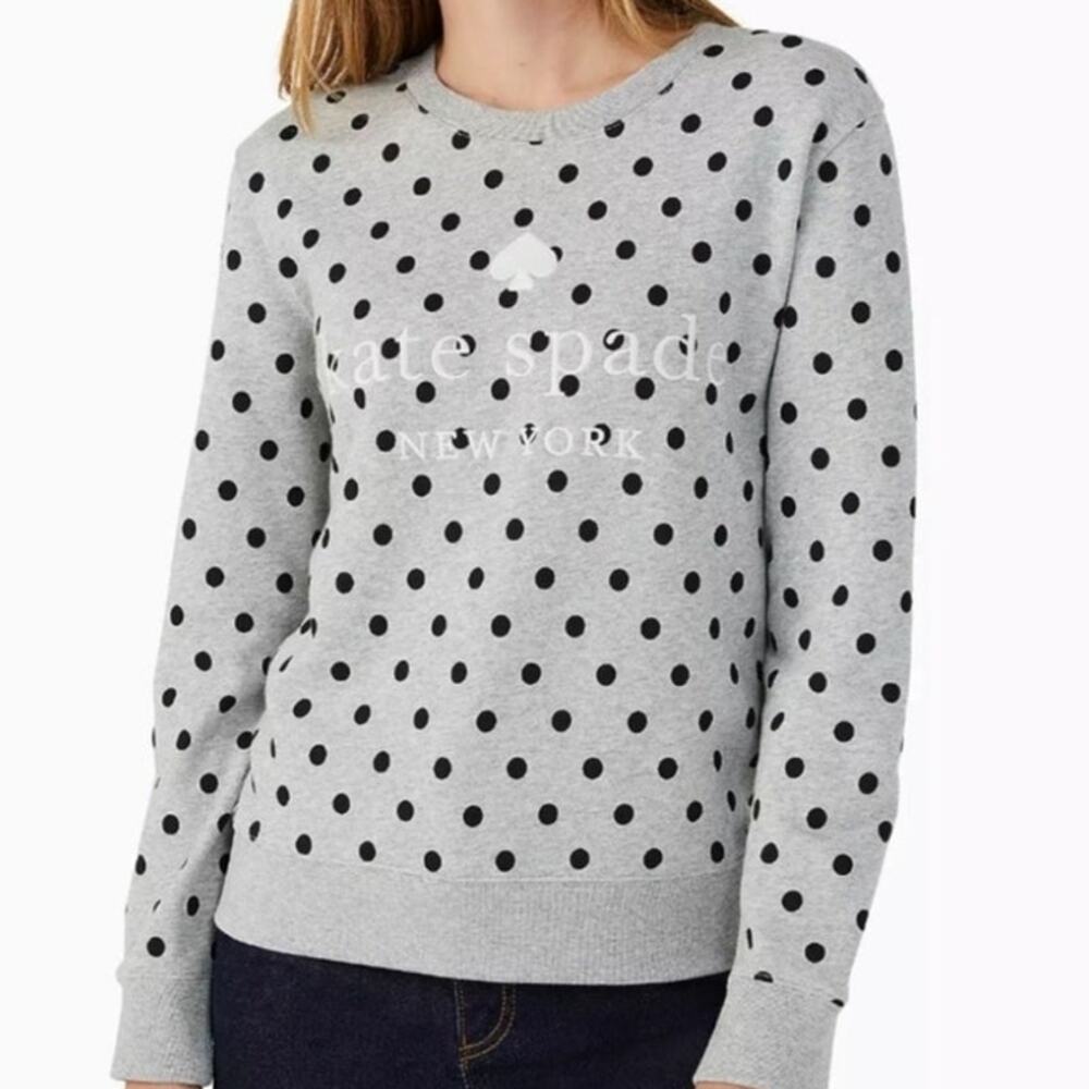 Kate Spade New York Logo Polka Dot Sweatshirt Size XL Gray Black Preppy